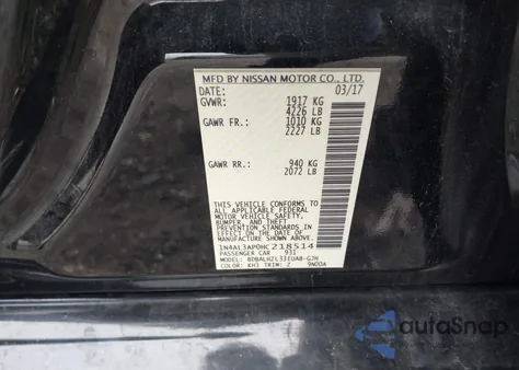 2017 Nissan Altima 2.5 Sr из США, поврежденный, VIN 1N4AL3AP0HC218514